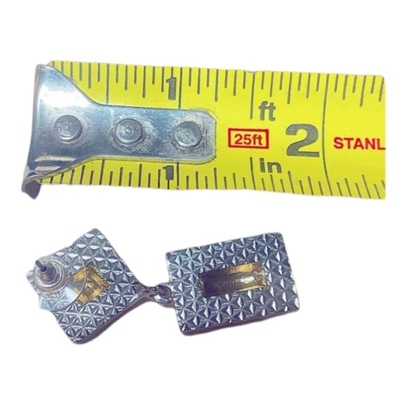 Gold and Silver tone square & rectangular Facetted Dangle Earrings - Picture 4 of 5